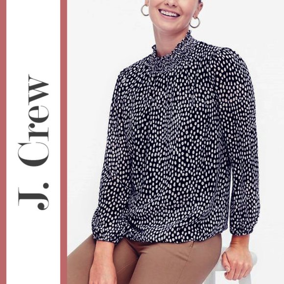 J. Crew | 'Oncilla Cat' Printed Smocked Neck Blouse Top - Picture 1 of 12